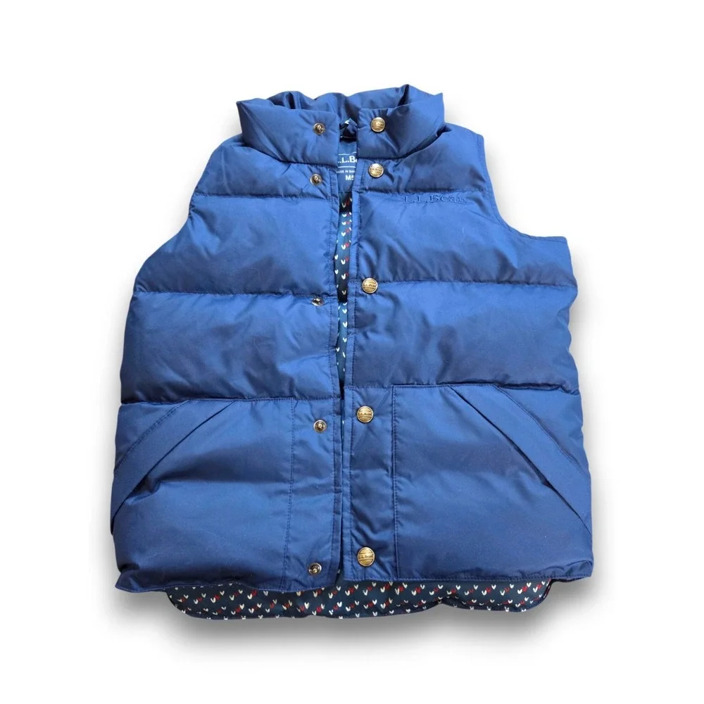 LL Bean Insulated Down Puffer Vest Blue Hearts Kids Girls 5-6